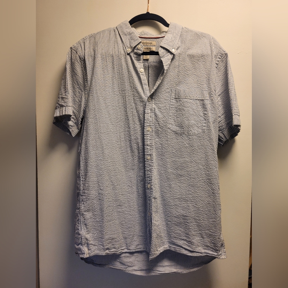 Goodthreads Men's Casual Blue and White Striped Shirt